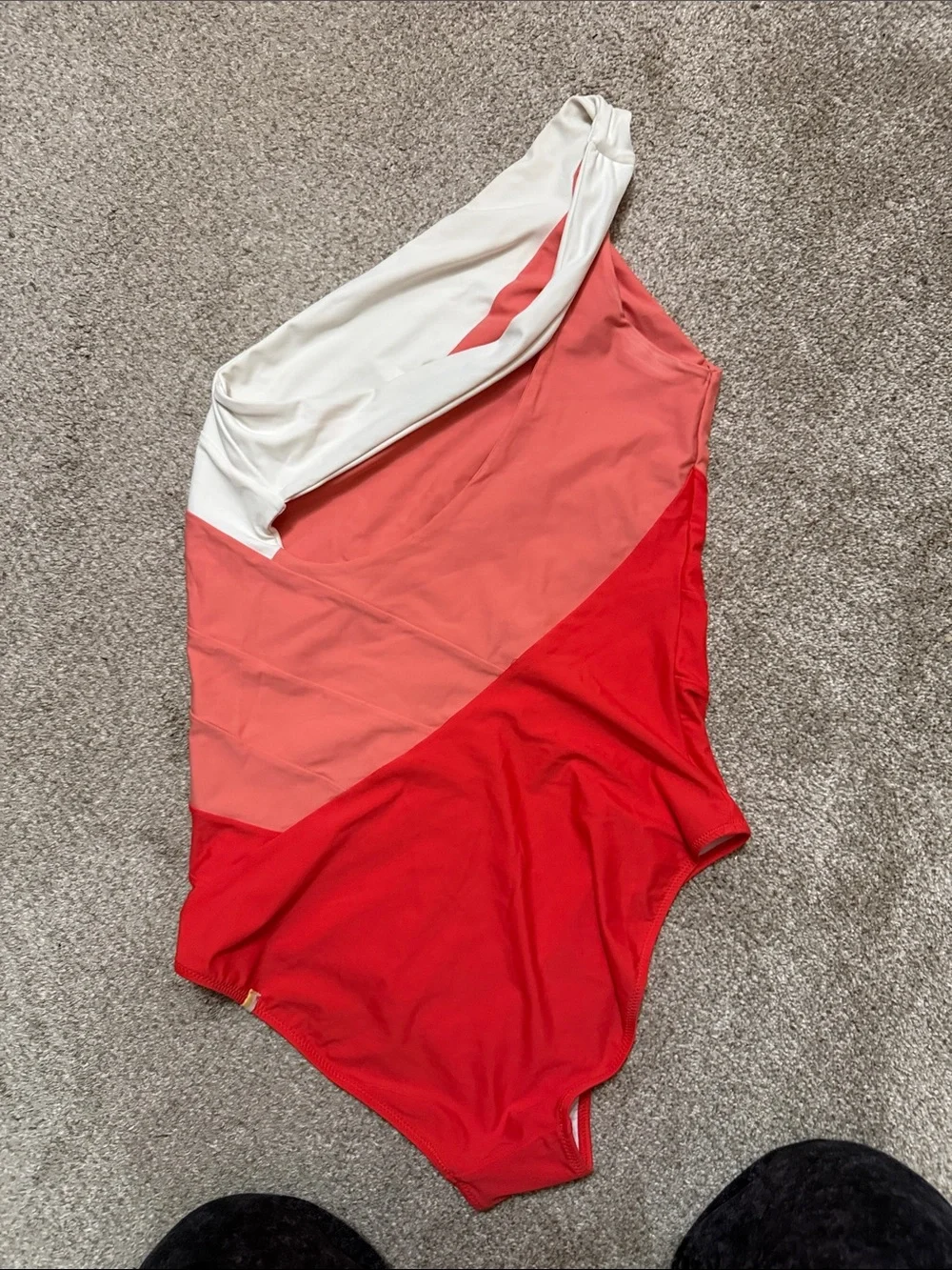 summersalt One-Shoulder Colorblock One-Piece in White, Coral & Red